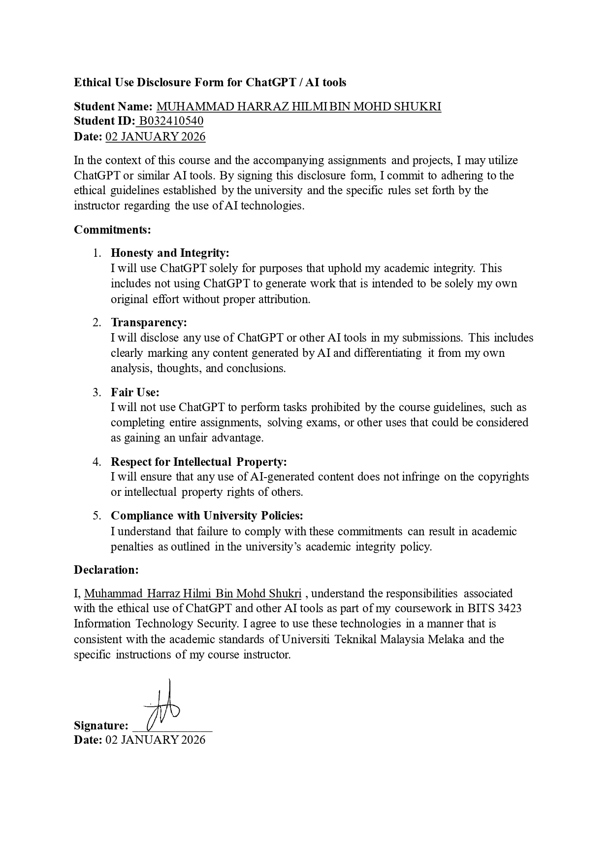 Disclosure Letter - Harraz Hilmi